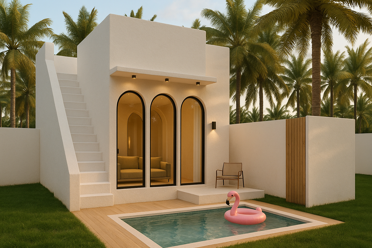 Private infinity pool with flamingo float at Skypearls Villa